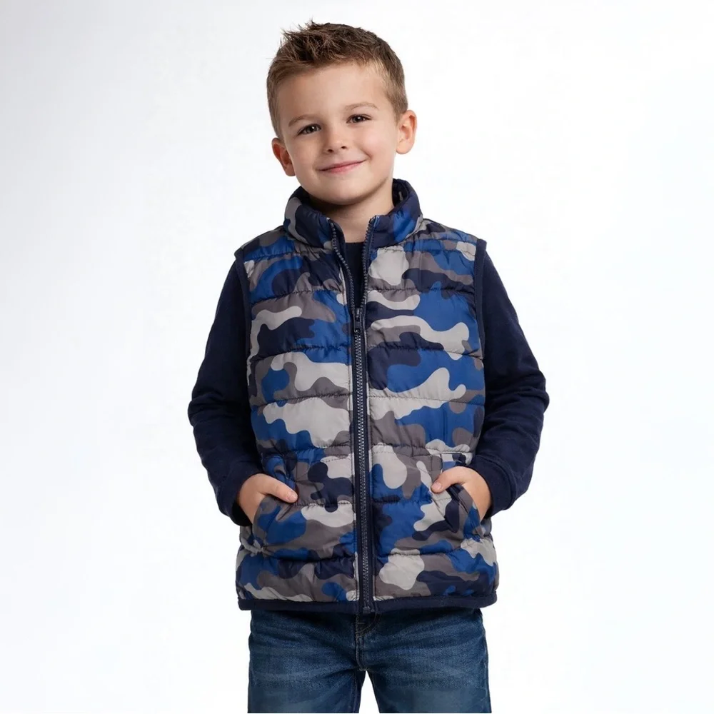 Gymboree Blue Camo Puffer Vest-NWOT-5/6 size